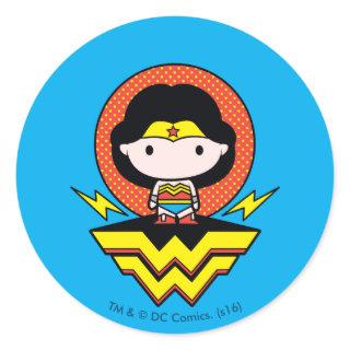 Chibi Wonder Woman With Polka Dots and Logo Classic Round Sticker