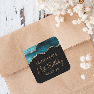 Chic Agate Geode Teal Gold 21st Birthday Party Square Sticker