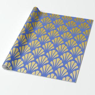 Chic Art Deco Fan Pattern Azure & Faux Gold Foil