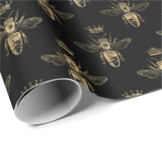 Chic Black Gold Queen Bee Pattern