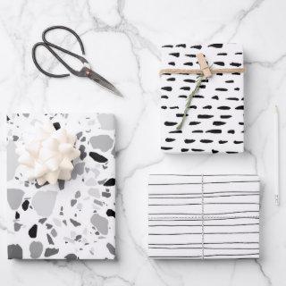 Chic Black & White Modern Patterns Terrazzo Inky  Sheets
