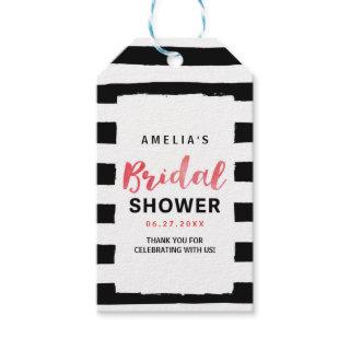 Chic Black & White Stripes Red Bridal Shower Gift Tags