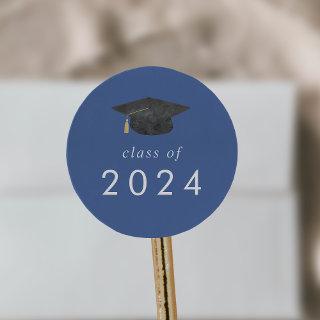 Chic Blue Grad Cap Class of 2024 Graduation Classic Round Sticker