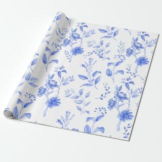 Chic Blue White Chinoiserie Floral Porcelain