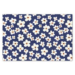 Chic Boho Daisies Dark Blue Pattern Tissue Paper