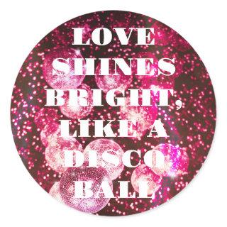Chic Bold Pink Glitter Retro Disco Balls Thank You Classic Round Sticker