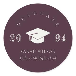 Chic Burgundy Wine Minimal Simple Graduation Classic Round Sticker