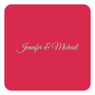 Chic Calligraphy Elegant Cherry Red Personalized Square Sticker