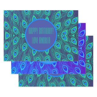 CHIC COLORFUL BLUE TEAL PEACOCK FEATHERS CUSTOM  SHEETS