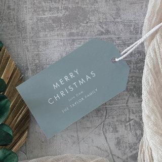 Chic | Dusty Blue Merry Christmas Family Holiday Gift Tags