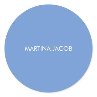 Chic Elegant Plain Stylish Blue Minimalist Name Classic Round Sticker