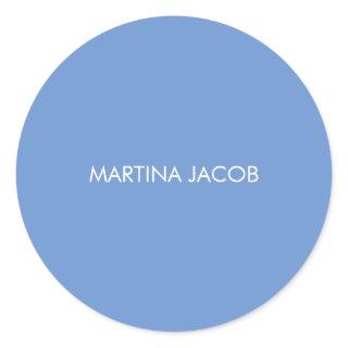 Chic Elegant Plain Stylish Blue Minimalist Name Classic Round Sticker