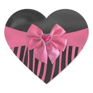 chic elegant silk fabric effects zebra print heart sticker