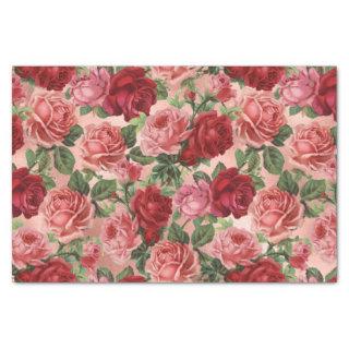 Chic Elegant Vintage Pink Red Roses Floral Tissue Paper