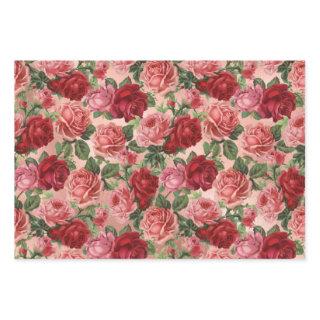 Chic Elegant Vintage Pink Red Roses Floral  Sheets