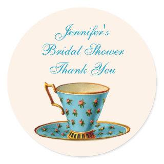Chic Floral Tea Cup Bridal Shower Sticker