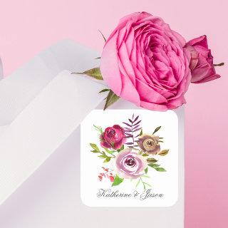Chic Fuchsia Pink Floral Romantic Garden Wedding Square Sticker