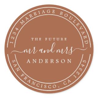 Chic Future Mr Mrs Return Address TerraCotta Classic Round Sticker