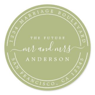 Chic Future Mr Mrs  Wedding Return Address Green C Classic Round Sticker
