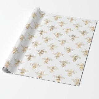 Chic Gold and White Bee Patterned