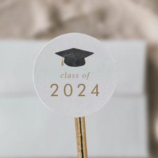 Chic Gold Grad Cap Class of 2024 Graduation Classic Round Sticker