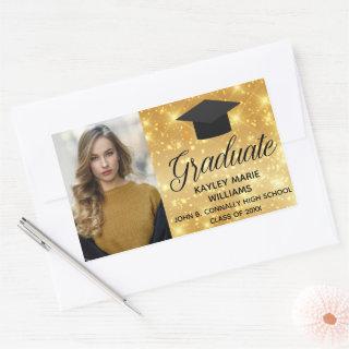 Chic Gold Sparkle Graduate Photo 2024 Graduation Rectangular Sticker