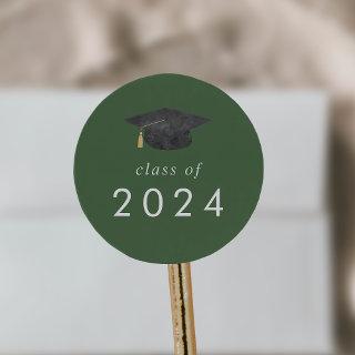 Chic Green Grad Cap Class of 2024 Graduation Classic Round Sticker