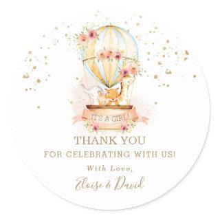Chic Hot Air Balloon Baby Animals Thank You Favor Classic Round Sticker