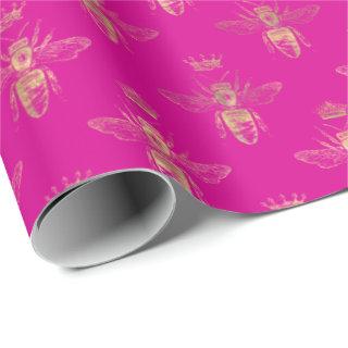 Chic Hot Pink Gold Queen Bee Pattern