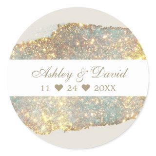 Chic Iridescent Holographic Glitter Wedding Classic Round Sticker