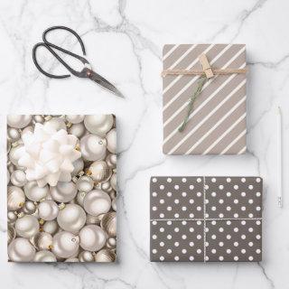 Chic Ivory Silver Gold Baubles Ornaments Pattern  Sheets