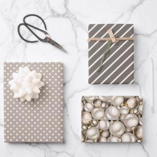 Chic Ivory Silver Gold Baubles Ornaments Pattern  Sheets