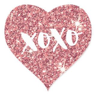 CHIC LOVE XOXO HEART modern faux pink glitter Heart Sticker