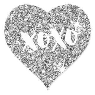 CHIC LOVE XOXO HEART modern faux silver glitter Heart Sticker