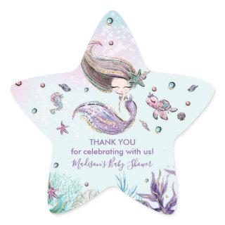 Chic Mermaid Birthday Baby Shower Thank You Favor Star Sticker