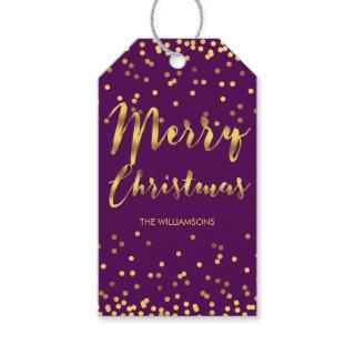 Chic Merry Christmas Gold Foil Confetti Purple Gift Tags