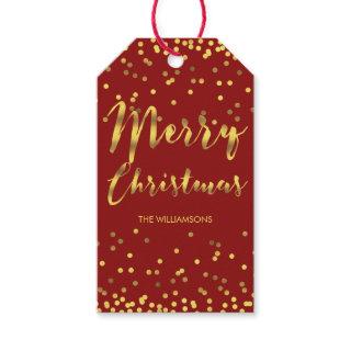 Chic Merry Christmas Gold Foil Confetti Red Gift Tags