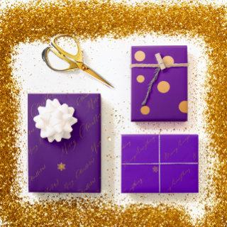 Chic Merry Christmas Script Purple and Gold   Sheets