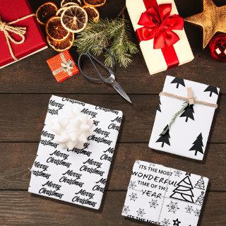 Chic Modern Black White Merry Christmas Quote Gift  Sheets