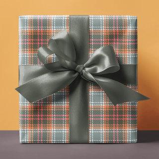 Chic Modern Gray Orange Plaid Tweed Pattern Gift