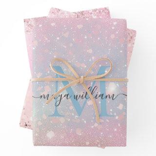 Chic Monogram 3 Color Glitter Pink   Sheets