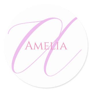 Chic Name Monogram Initial Letter Calligraphy  Classic Round Sticker