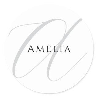 Chic Name Monogram Initial Letter Calligraphy  Classic Round Sticker