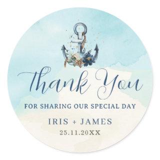 Chic Nautical Anchor Modern Beach Wedding  Classic Round Sticker