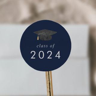 Chic Navy Blue Grad Cap Class of 2024 Graduation Classic Round Sticker