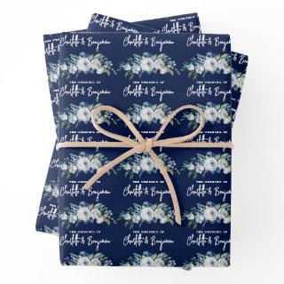 Chic Navy Blue White Peony Floral Custom Wedding  Sheets