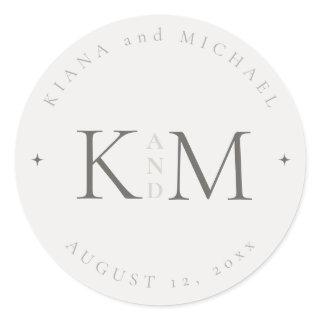 Chic Neutrals Wedding Initials Powder ID1020 Classic Round Sticker
