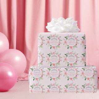 Chic Pink Floral Quinceañera Silver Tiara Birthday