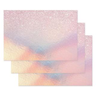 Chic Pink Glitter Iridescent Holographic Gradient  Sheets