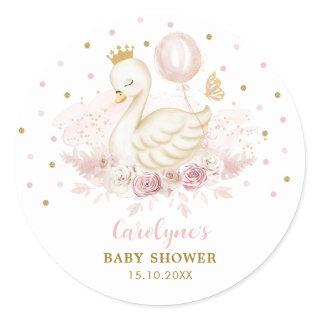 Chic Pink Gold Swan Princess Balloon Baby Girl Classic Round Sticker